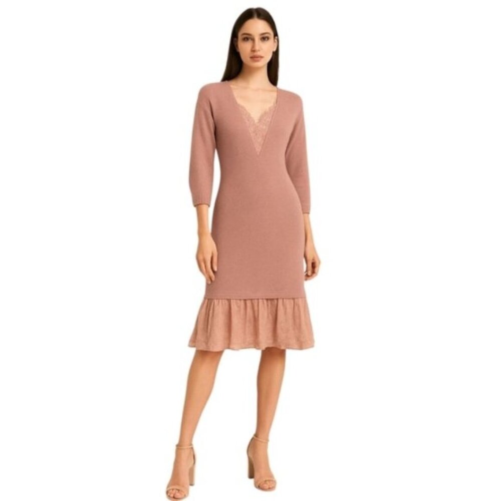 My Michelle Vintage Pink Knit Long Sleeve Midi Sweater Dress